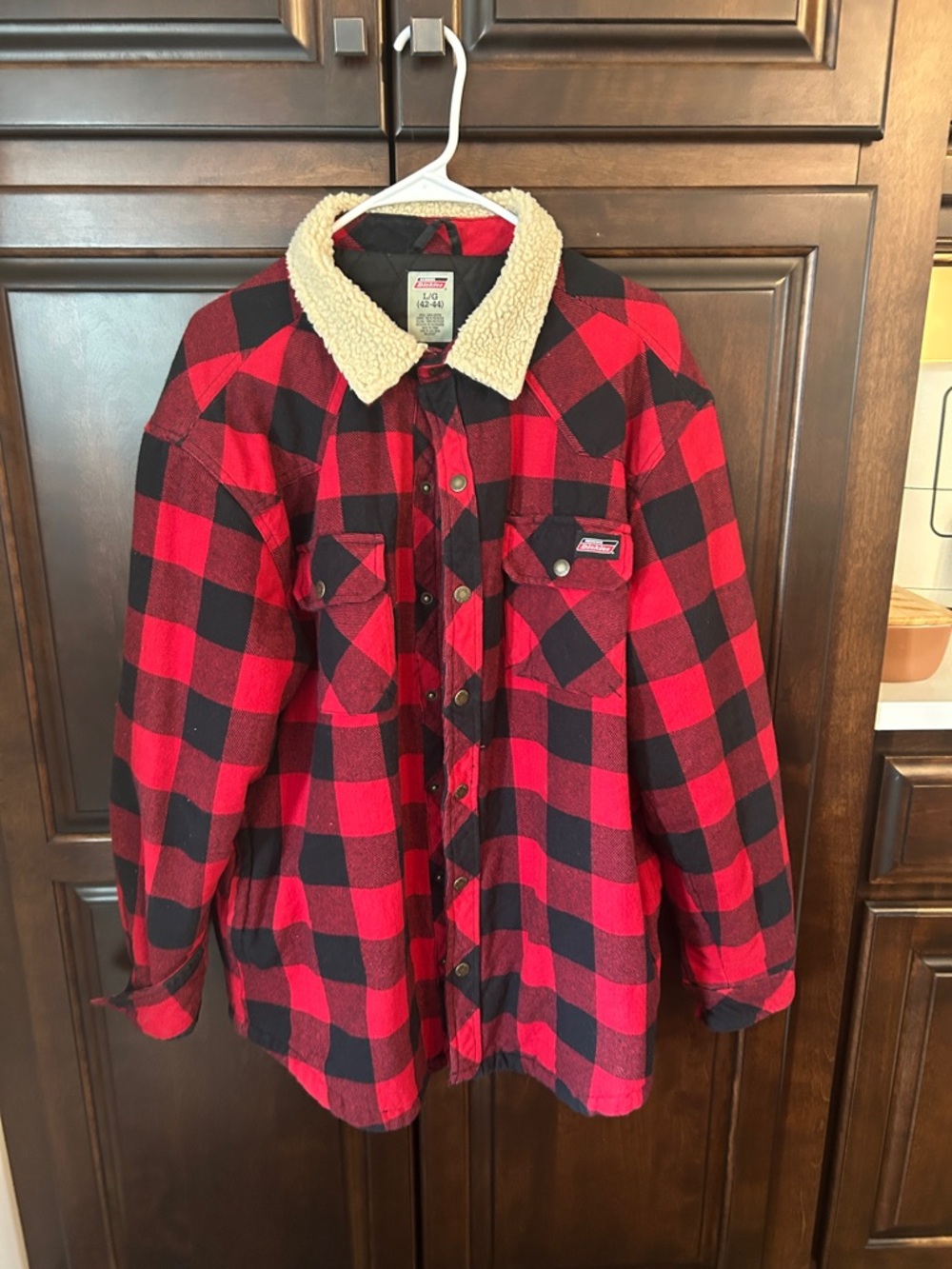 Dickies Red and Black Buffalo Plaid Sherpa Collar Shirt Jacket